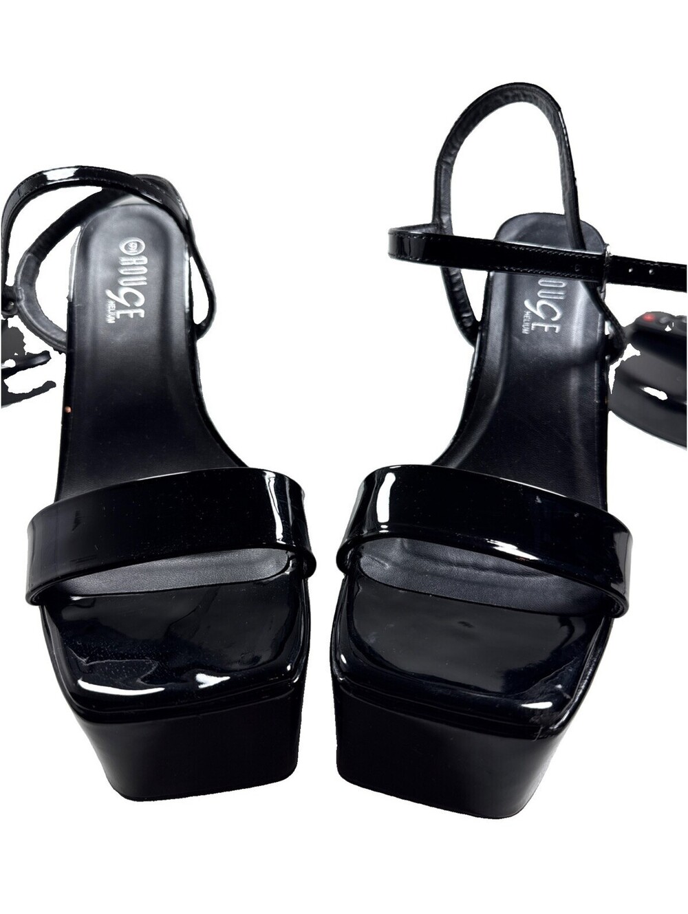 Rouge Helium Black Ankle Strap Block Heels Size 9 Pre Owned